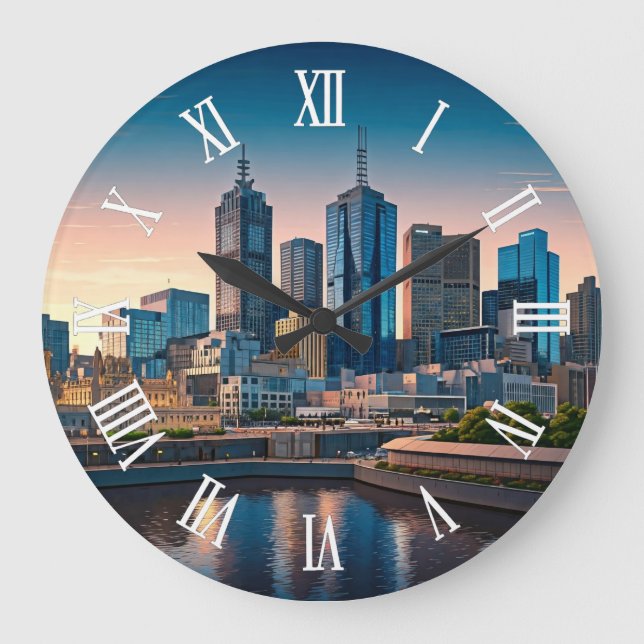 Melbourne Australia Skyline Travel Große Wanduhr (Vorderseite)