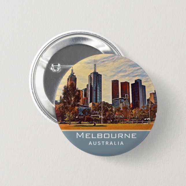 Melbourne Australia Skyline Watercolor Art Button (Vorne & Hinten)