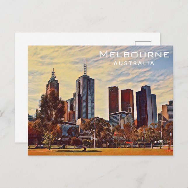 Melbourne Australia Skyline Watercolor Art Postkarte (Vorne/Hinten)