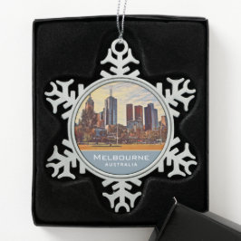 Melbourne Australia Skyline Watercolor Art Schneeflocken Zinn-Ornament