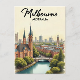 Melbourne Australia Travel Art Vintage Postkarte