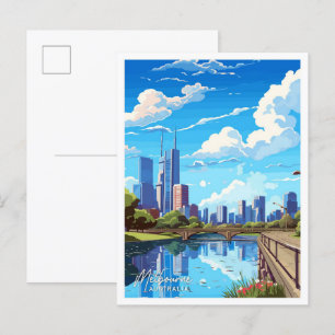 Melbourne Australia Travel Vintag Illustration Postkarte