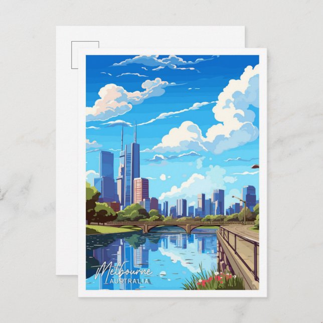 Melbourne Australia Travel Vintag Illustration Postkarte (Vorne/Hinten)