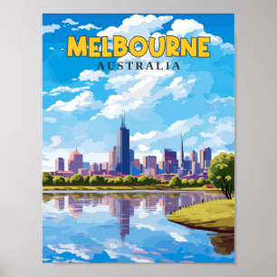 Melbourne Australia Vintage Illustration Poster