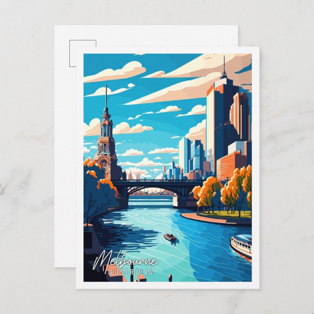 Melbourne Australia Vintage Illustration Postkarte (Vorne/Hinten)