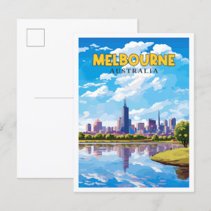 Melbourne Australia Vintage Illustration Postkarte