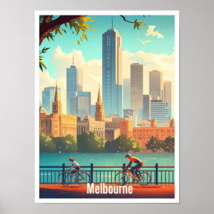 Melbourne Australia Vintage Travel Illustration Poster