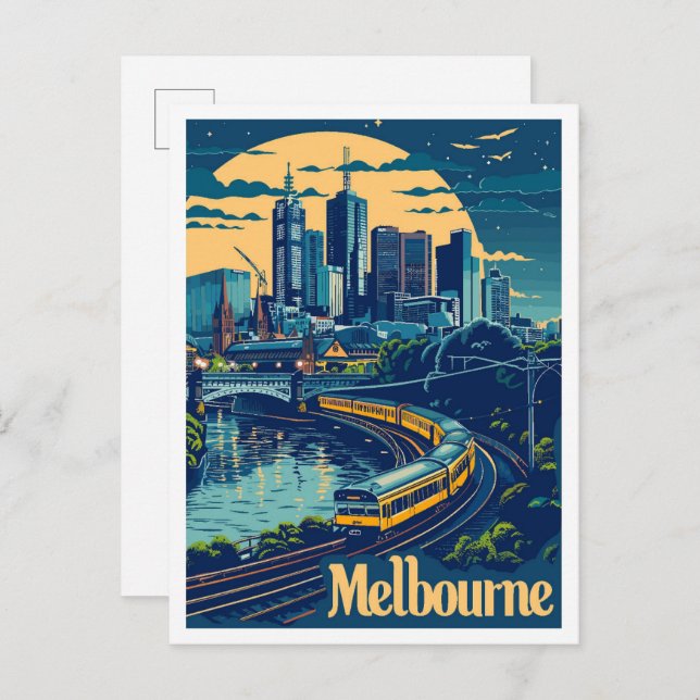 Melbourne Australia Vintage Travel Illustration Postkarte (Vorne/Hinten)