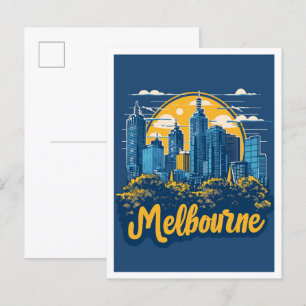 Melbourne Australia Vintage Travel Illustration Postkarte