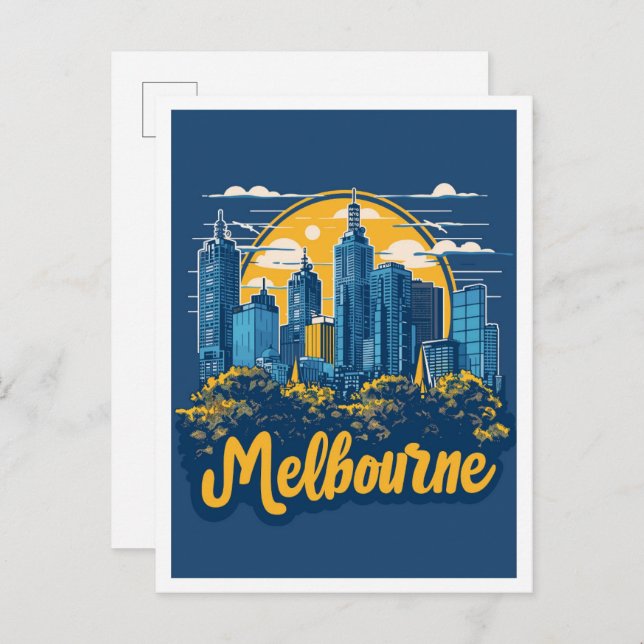 Melbourne Australia Vintage Travel Illustration Postkarte (Vorne/Hinten)