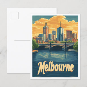 Melbourne Australia Vintage Travel Illustration Postkarte