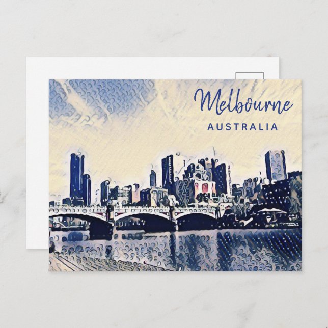 Melbourne Australia Watercolor Art Postkarte (Vorne/Hinten)
