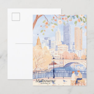 Melbourne Australien Gouache-Illustration Reise Postkarte