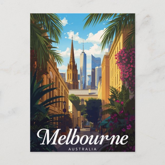 Melbourne Australien Retro-Reise-Kunst Postkarte (Vorderseite)