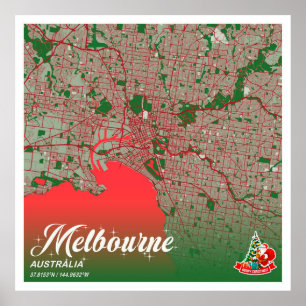 Melbourne - Australien - Weihnachtsfarbe - Stadtka Poster