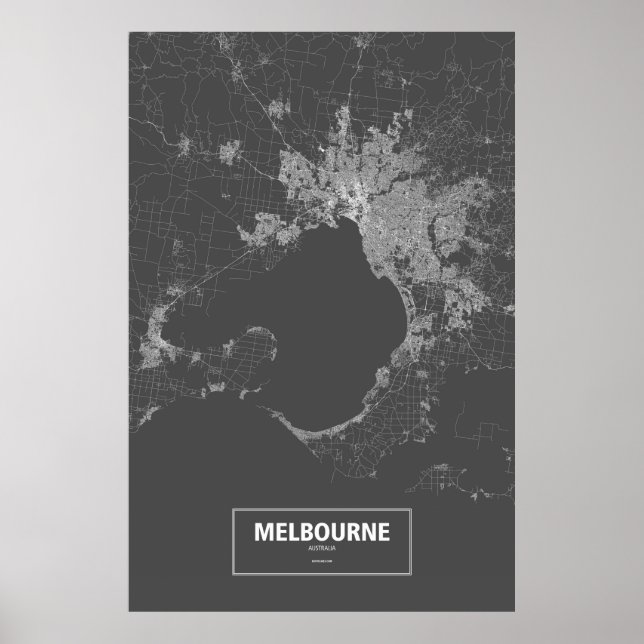 Melbourne, Australien (weiß auf schwarz) Poster (Vorne)