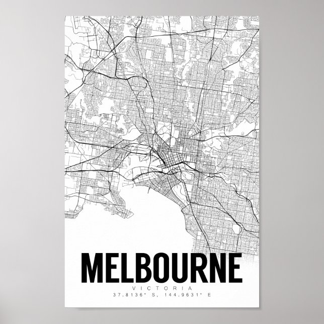 Melbourne Austrlaia Minimalistisch Map Art Poster (Vorne)