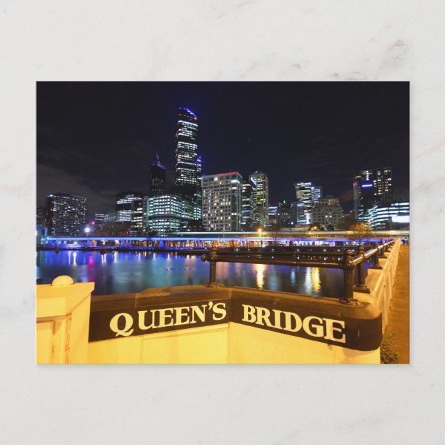 Melbourne CBD Queens Bridge City Lights Postkarte (Vorderseite)