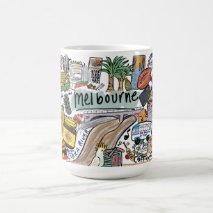 Melbourne City Illustrationsbecher, Weiß Kaffeetasse