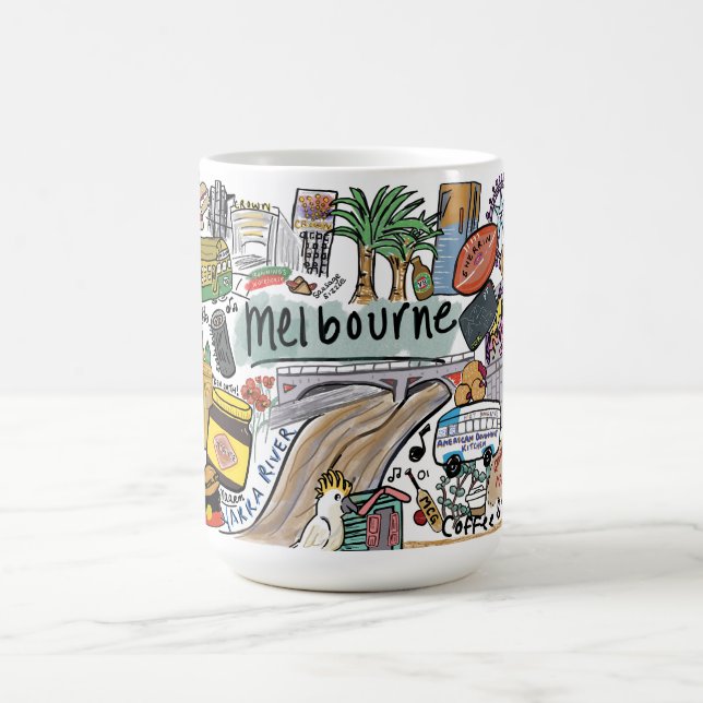 Melbourne City Illustrationsbecher, Weiß Kaffeetasse (Mittel)