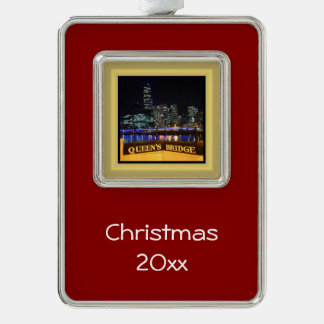 Melbourne City Lights Queen's Bridge Souvenir Rahmen-Ornament Silber