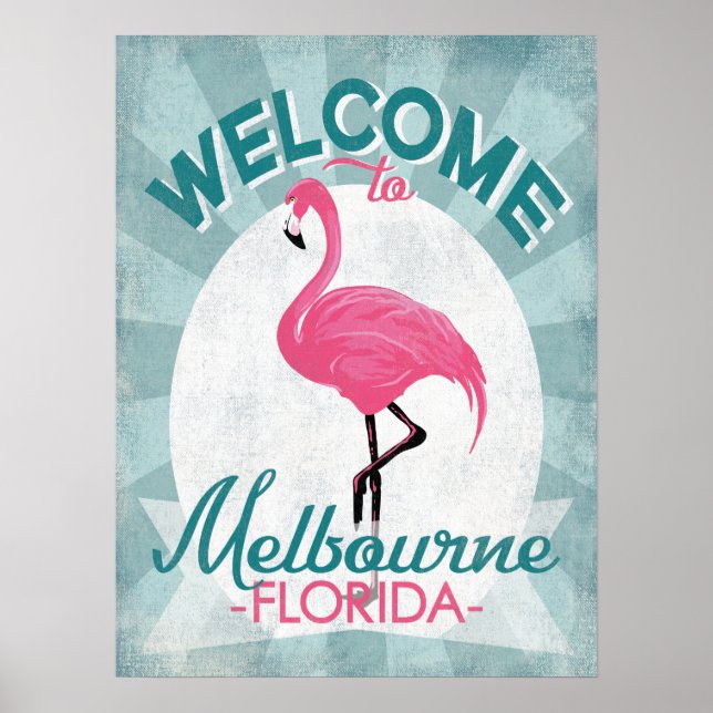 Melbourne Florida Pink Flamingo Retro Poster (Vorne)