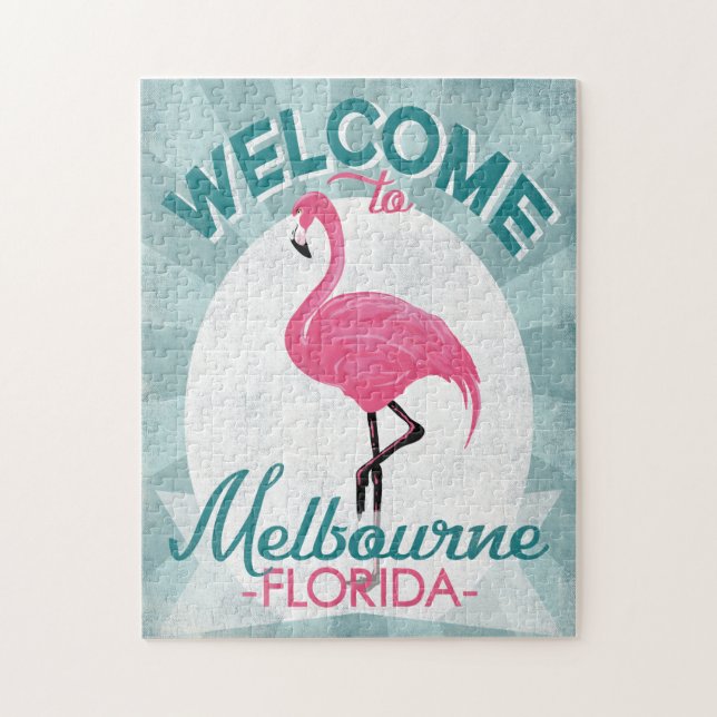 Melbourne Florida Pink Flamingo Retro Puzzle (Vertikal)