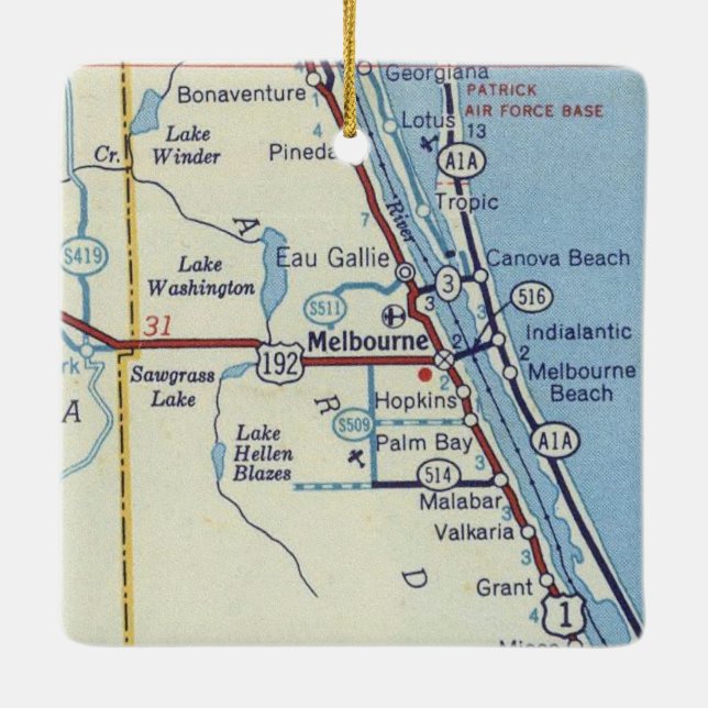 Melbourne Florida Vintage Karte Keramikornament (Rückseite)