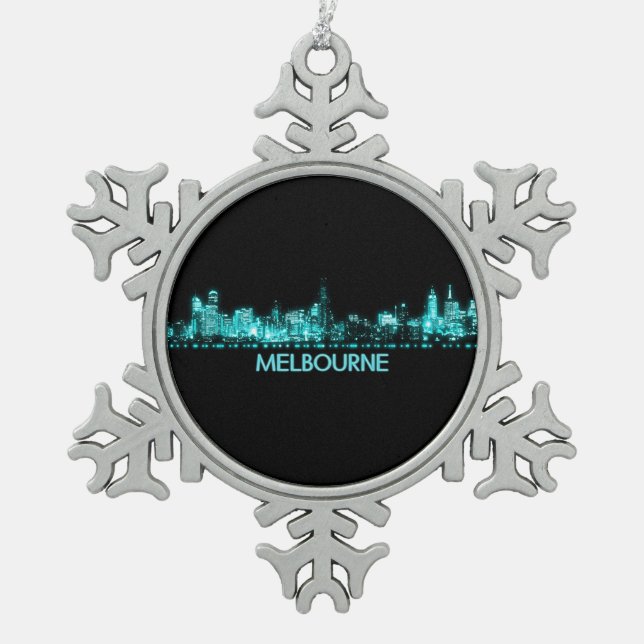 Melbourne Skyline Schneeflocken Zinn-Ornament (Vorderseite)
