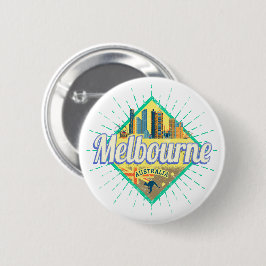 Melbourne Victoria Australia Retro Skyline Vintag Button