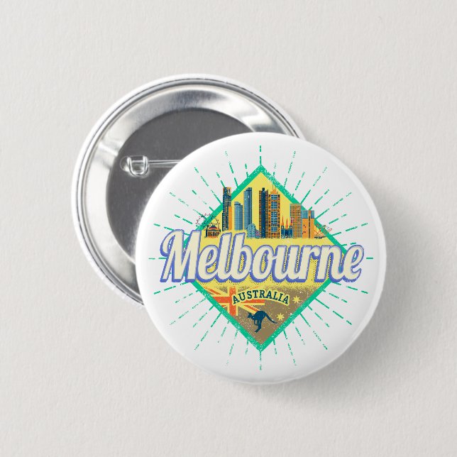 Melbourne Victoria Australia Retro Skyline Vintag Button (Vorne & Hinten)