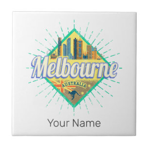 Melbourne Victoria Australia Retro Skyline Vintag Fliese