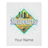 Melbourne Victoria Australia Retro Skyline Vintag