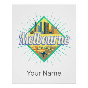 Melbourne Victoria Australia Retro Skyline Vintag Poster