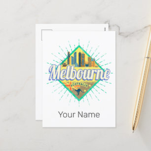 Melbourne Victoria Australien Retro-Silhouette Vin Feiertagspostkarte
