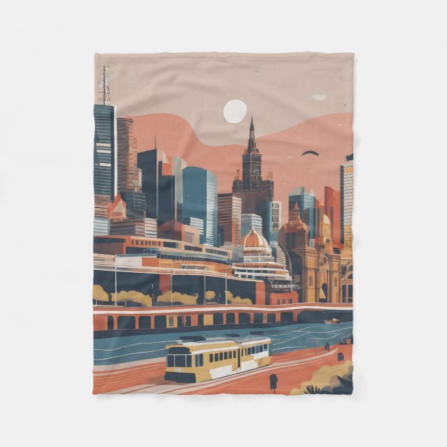 Melbourne Vintage-Plakat Fleecedecke (Vorderseite)