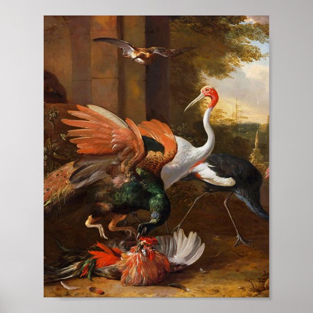 Melchior d'Hondecoeter - Vögel in einem Park Poster (Vorne)