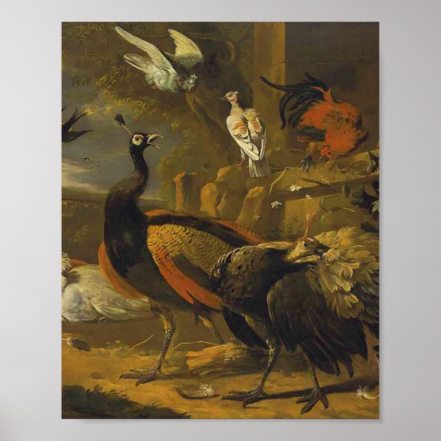 Melchior d'Hondecoeter - Vögel in einem Park Poster (Vorne)