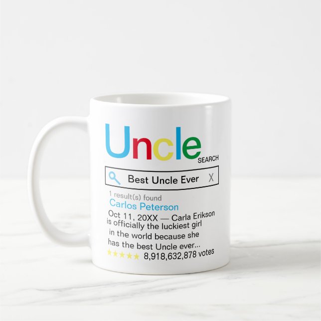 Meldung "Best Uncle Ever Search Motor Resultat" Kaffeetasse (Links)