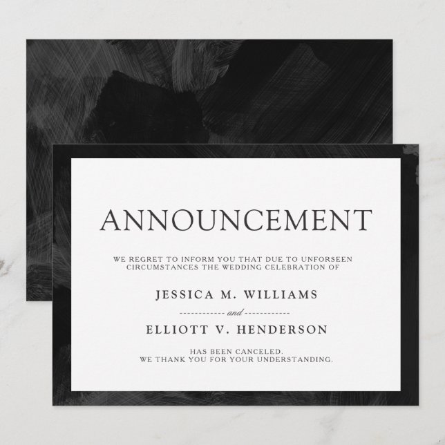 Meldung der Hochzeitstornierung formell Schlicht Einladung (Vorne/Hinten)