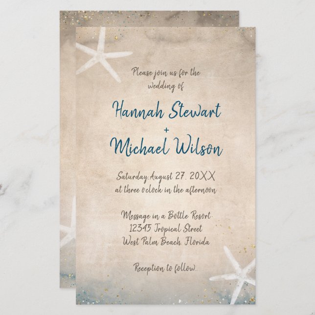 Meldung in einer Flasche Beach Scroll Einladung (Vorne/Hinten)