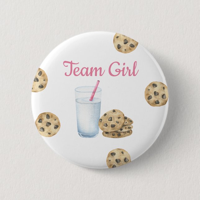 Meldung über Milch und Cookies Gender - Team Girl Button (Vorderseite)