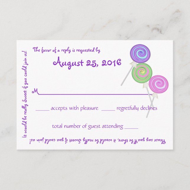 Meldungskarte für Süßigkeiten RSVP Karte (Vorderseite)