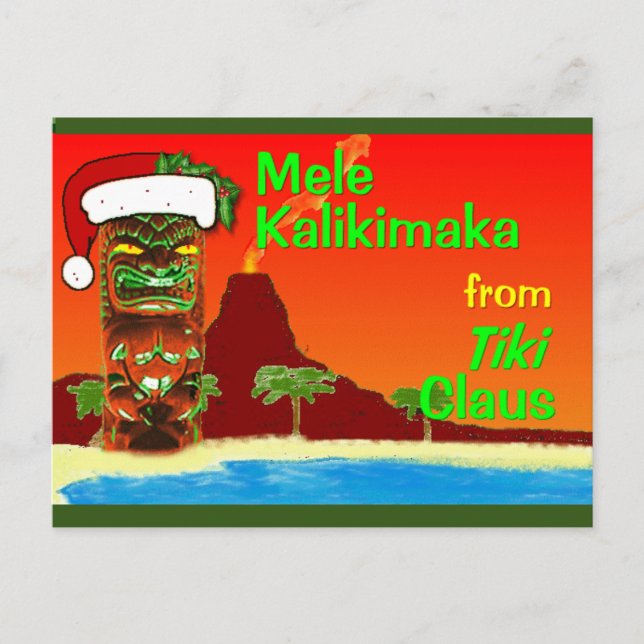 Mele Kalikimaka aus Tiki Claus Postkarte (Vorderseite)