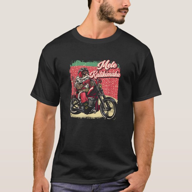 Mele Kalikimaka Barted Biker Hawaiian Motorbiker T-Shirt (Vorderseite)