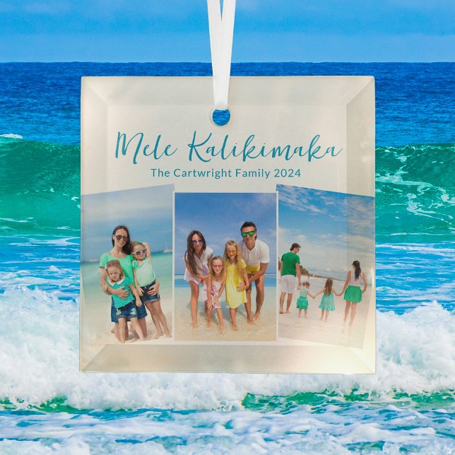 Mele Kalikimaka Beach Vacation 3 Foto Weihnachten Ornament Aus Glas (Von Creator hochgeladen)