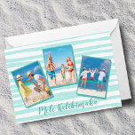 Mele Kalikimaka Beach Weihnachtsschick Aquamarines Feiertagskarte<br><div class="desc">Schöne aquamarine Seebadelinien zieren diese moderne Foto-Collage Weihnachtskarte, die Mele Kalikimaka, die hawaiianische Art, frohe Weihnachten zu sagen, liest. Ein cooles Strandfarbenmotiv auf dieser angesagten, individuell gestalteten Fotoferienkarte. Passen Sie die Urlaubsvorlage mit Ihren eigenen 3 Familien- oder Kinderbildern an. Personalisieren Sie den Rücken mit Ihrer eigenen Frohe Festtage-Nachricht zusammen mit...</div>