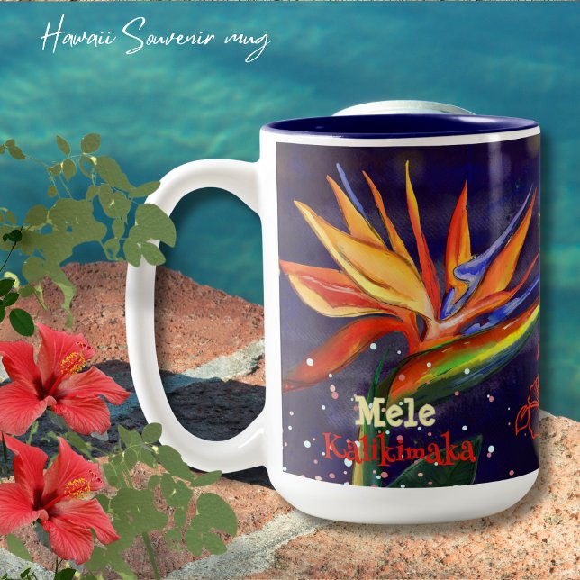 Mele Kalikimaka Bird of Paradise Hawaiian Souvenir Zweifarbige Tasse (Mele Kalikimaka Bird of Paradise Hawaiian Souvenir Two-Tone Coffee Mug)