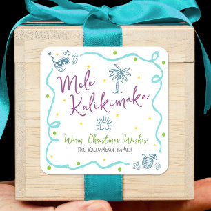 Mele Kalikimaka Blau Lila Grün Doodle Weihnachten Quadratischer Aufkleber