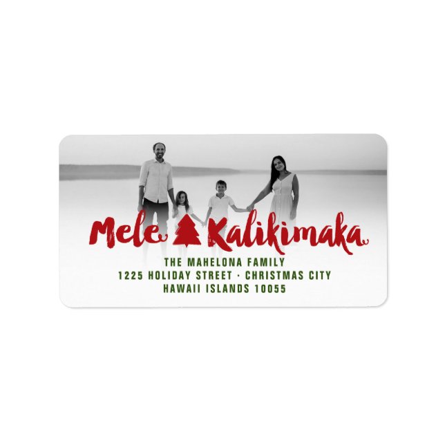 Mele Kalikimaka Brush Christmas Tree Foto Adresse Adressaufkleber (Vorne)